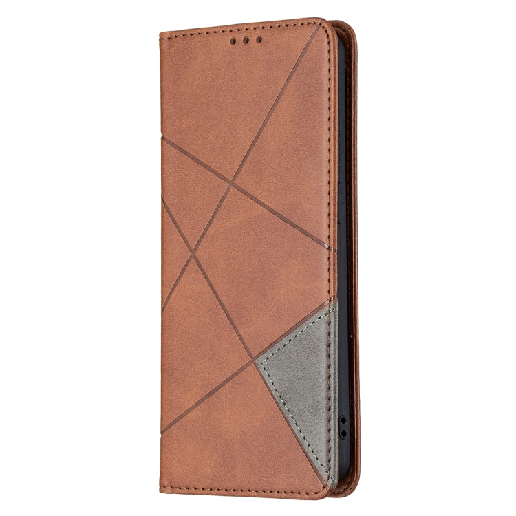 For OPPO Reno6 Rhombus Texture Horizontal Flip Magnetic Leather Case with Holder & Card Slots(Brown) by buy2fix