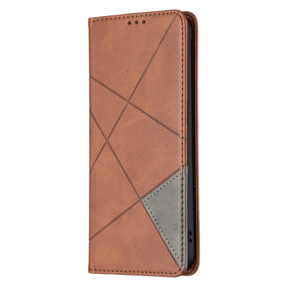 For OPPO Reno6 Rhombus Texture Horizontal Flip Magnetic Leather Case with Holder & Card Slots(Brown) by buy2fix
