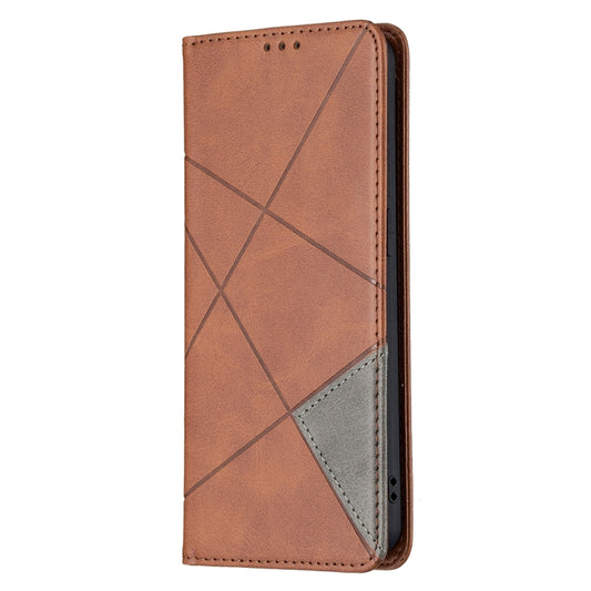 For OPPO Reno6 Rhombus Texture Horizontal Flip Magnetic Leather Case with Holder & Card Slots(Brown) by buy2fix