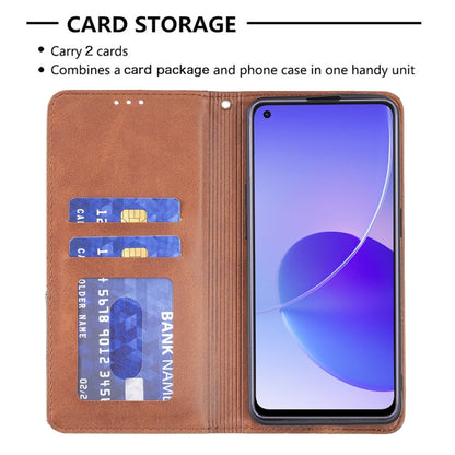 For OPPO Reno6 Rhombus Texture Horizontal Flip Magnetic Leather Case with Holder & Card Slots(Brown) by buy2fix