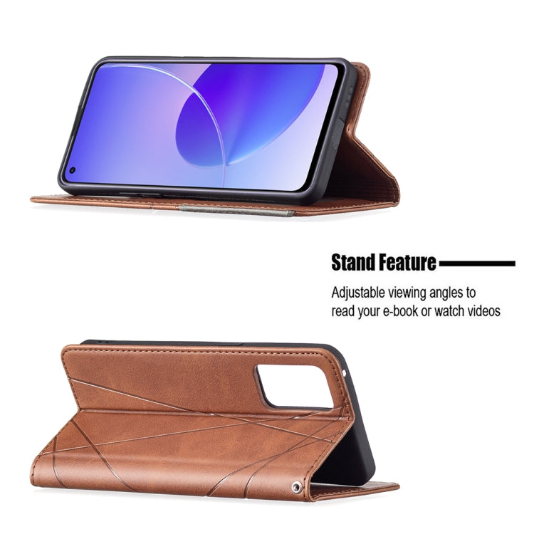 For OPPO Reno6 Rhombus Texture Horizontal Flip Magnetic Leather Case with Holder & Card Slots(Brown) by buy2fix