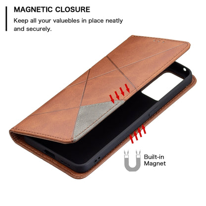 For OPPO Reno6 Rhombus Texture Horizontal Flip Magnetic Leather Case with Holder & Card Slots(Brown) by buy2fix