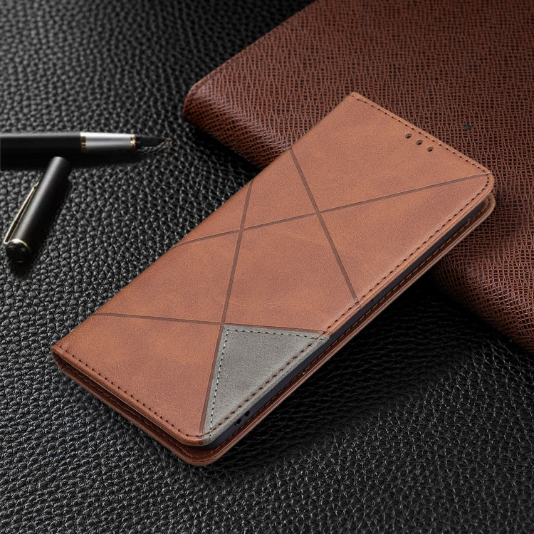 For OPPO Reno6 Rhombus Texture Horizontal Flip Magnetic Leather Case with Holder & Card Slots(Brown) by buy2fix