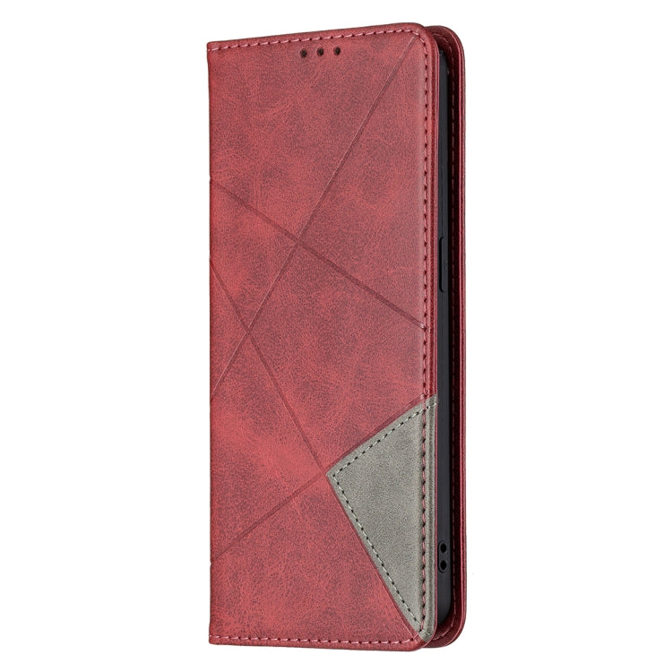 For OPPO Reno6 Rhombus Texture Horizontal Flip Magnetic Leather Case with Holder & Card Slots(Red) by buy2fix