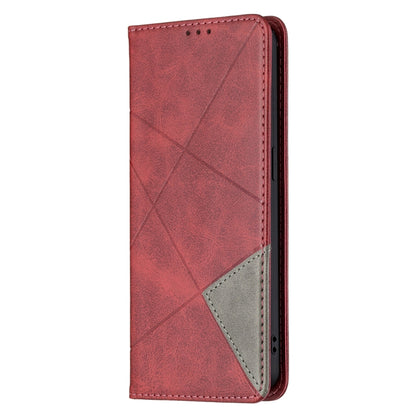 For OPPO Reno6 Rhombus Texture Horizontal Flip Magnetic Leather Case with Holder & Card Slots(Red) by buy2fix