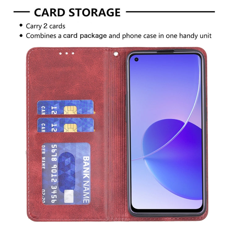 For OPPO Reno6 Rhombus Texture Horizontal Flip Magnetic Leather Case with Holder & Card Slots(Red) by buy2fix