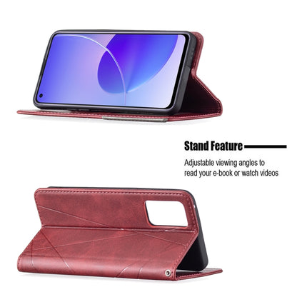 For OPPO Reno6 Rhombus Texture Horizontal Flip Magnetic Leather Case with Holder & Card Slots(Red) by buy2fix
