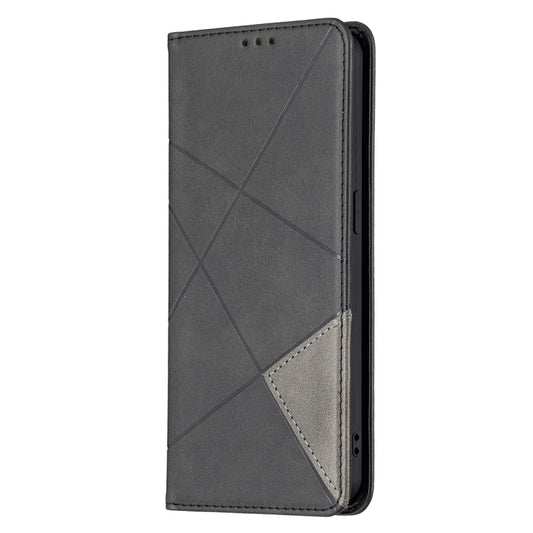 For OPPO Reno6 Rhombus Texture Horizontal Flip Magnetic Leather Case with Holder & Card Slots(Black) by buy2fix