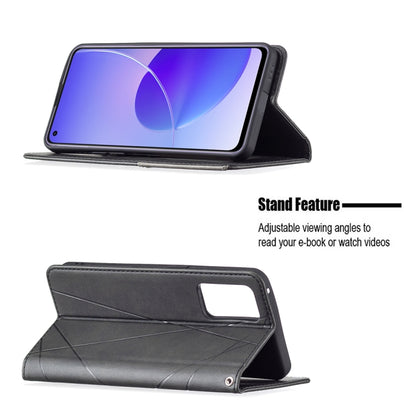 For OPPO Reno6 Rhombus Texture Horizontal Flip Magnetic Leather Case with Holder & Card Slots(Black) by buy2fix