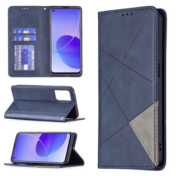 For OPPO Reno6 Rhombus Texture Horizontal Flip Magnetic Leather Case with Holder & Card Slots(Blue) by buy2fix
