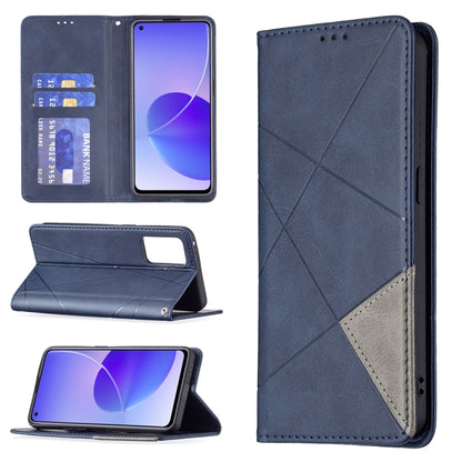 For OPPO Reno6 Rhombus Texture Horizontal Flip Magnetic Leather Case with Holder & Card Slots(Blue) by buy2fix