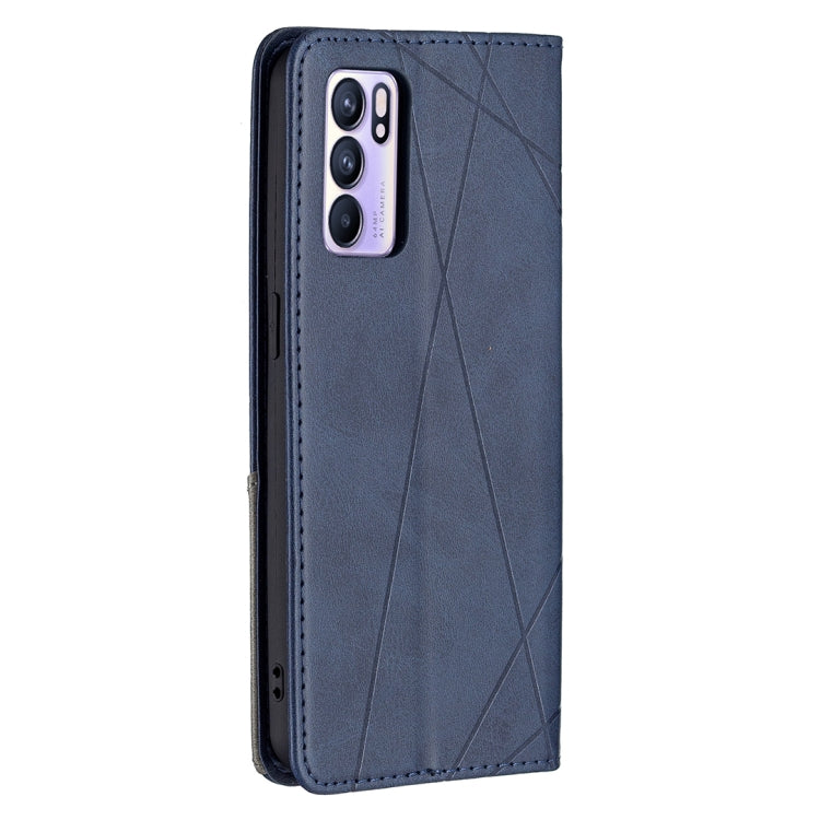 For OPPO Reno6 Rhombus Texture Horizontal Flip Magnetic Leather Case with Holder & Card Slots(Blue) by buy2fix