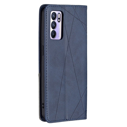 For OPPO Reno6 Rhombus Texture Horizontal Flip Magnetic Leather Case with Holder & Card Slots(Blue) by buy2fix