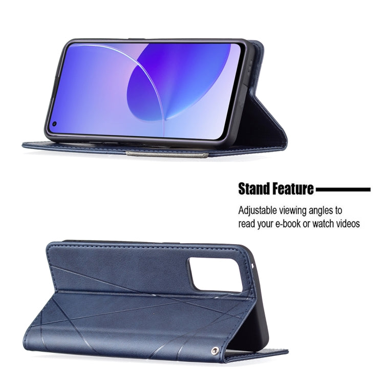 For OPPO Reno6 Rhombus Texture Horizontal Flip Magnetic Leather Case with Holder & Card Slots(Blue) by buy2fix