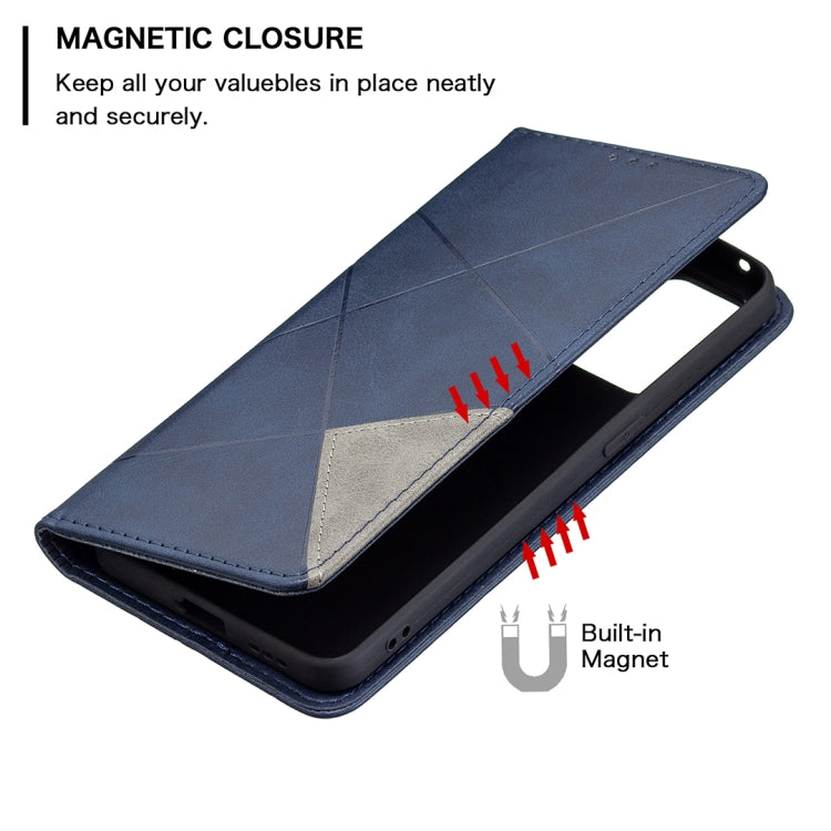 For OPPO Reno6 Rhombus Texture Horizontal Flip Magnetic Leather Case with Holder & Card Slots(Blue) by buy2fix