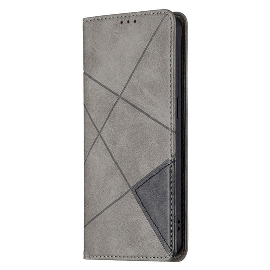 For OPPO Reno6 Rhombus Texture Horizontal Flip Magnetic Leather Case with Holder & Card Slots(Grey) by buy2fix