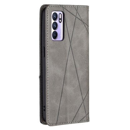 For OPPO Reno6 Rhombus Texture Horizontal Flip Magnetic Leather Case with Holder & Card Slots(Grey) by buy2fix