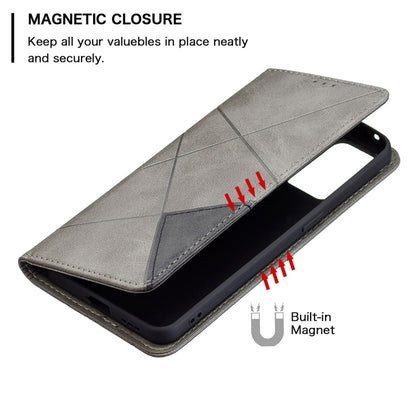 For OPPO Reno6 Rhombus Texture Horizontal Flip Magnetic Leather Case with Holder & Card Slots(Grey) by buy2fix