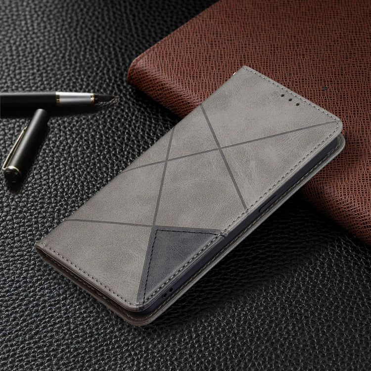 For OPPO Reno6 Rhombus Texture Horizontal Flip Magnetic Leather Case with Holder & Card Slots(Grey) by buy2fix