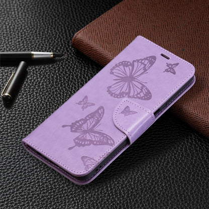 For Samsung Galaxy M32 Embossing Two Butterflies Pattern Horizontal Flip PU Leather Case with Holder & Card Slot & Wallet & Lanyard(Purple) by buy2fix