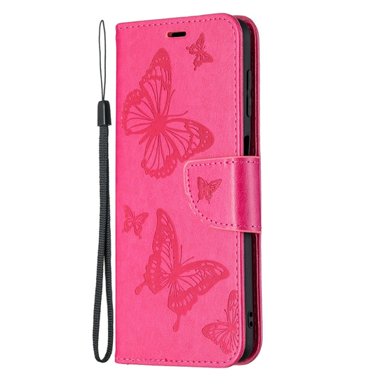 For Samsung Galaxy M32 Embossing Two Butterflies Pattern Horizontal Flip PU Leather Case with Holder & Card Slot & Wallet & Lanyard(Rose Red) by buy2fix