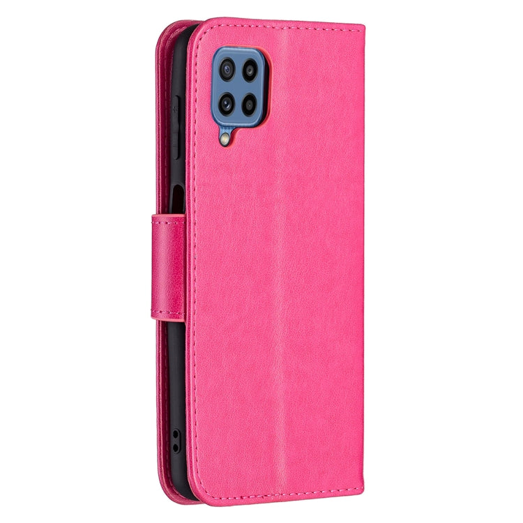 For Samsung Galaxy M32 Embossing Two Butterflies Pattern Horizontal Flip PU Leather Case with Holder & Card Slot & Wallet & Lanyard(Rose Red) by buy2fix