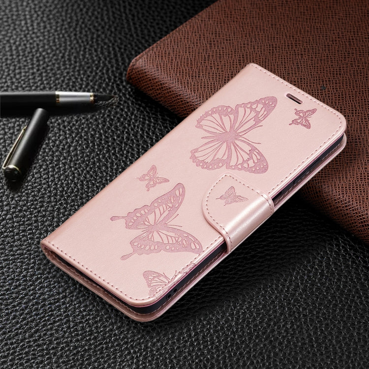 For Samsung Galaxy M32 Embossing Two Butterflies Pattern Horizontal Flip PU Leather Case with Holder & Card Slot & Wallet & Lanyard(Rose Gold) by buy2fix