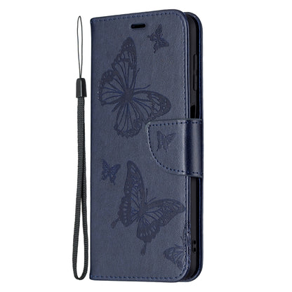 For Samsung Galaxy M32 Embossing Two Butterflies Pattern Horizontal Flip PU Leather Case with Holder & Card Slot & Wallet & Lanyard(Dark Blue) by buy2fix