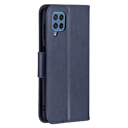 For Samsung Galaxy M32 Embossing Two Butterflies Pattern Horizontal Flip PU Leather Case with Holder & Card Slot & Wallet & Lanyard(Dark Blue) by buy2fix