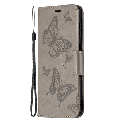 For Samsung Galaxy M32 Embossing Two Butterflies Pattern Horizontal Flip PU Leather Case with Holder & Card Slot & Wallet & Lanyard(Grey) by buy2fix