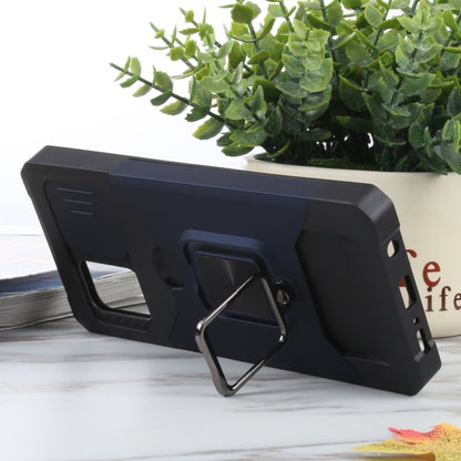 For Samsung Galaxy A42 5G Sliding Camera Cover Design PC + TPU Shockproof Case with Ring Holder & Card Slot(Blue) by buy2fix