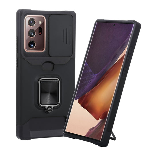 For Samsung Galaxy Note20 Ultra Sliding Camera Cover Design PC + TPU Shockproof Case with Ring Holder & Card Slot(Black) by buy2fix