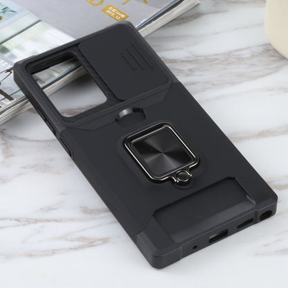 For Samsung Galaxy Note20 Ultra Sliding Camera Cover Design PC + TPU Shockproof Case with Ring Holder & Card Slot(Black) by buy2fix