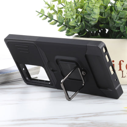 For Samsung Galaxy Note20 Ultra Sliding Camera Cover Design PC + TPU Shockproof Case with Ring Holder & Card Slot(Black) by buy2fix