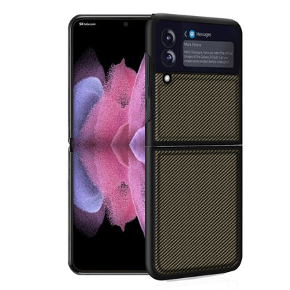 For Samsung Galaxy Z Flip3 5G Solid Color Carbon Fiber Texture PU Shockproof Protective Case(Carbon Gold) by buy2fix