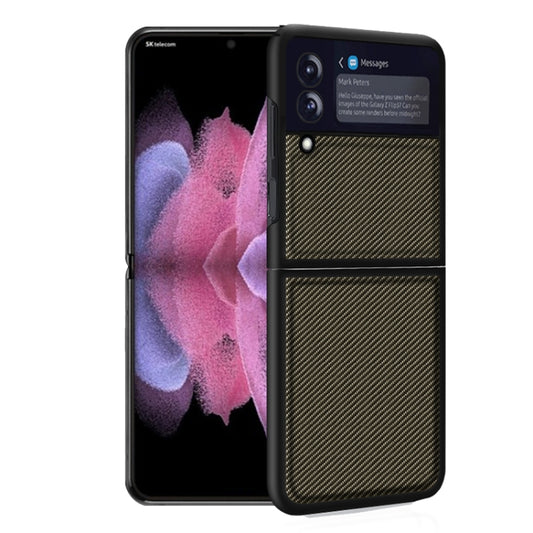 For Samsung Galaxy Z Flip3 5G Solid Color Carbon Fiber Texture PU Shockproof Protective Case(Carbon Gold) by buy2fix