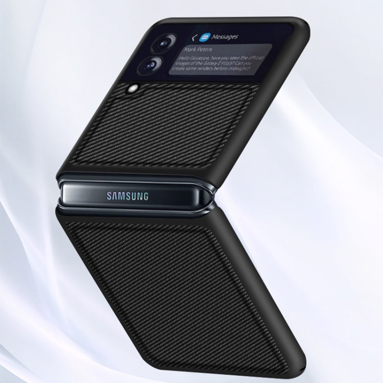 For Samsung Galaxy Z Flip3 5G Solid Color Carbon Fiber Texture PU Shockproof Protective Case(Carbon Gold) by buy2fix