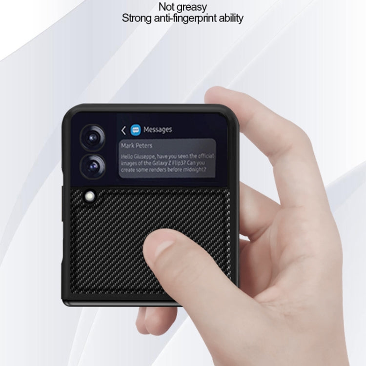 For Samsung Galaxy Z Flip3 5G Solid Color Carbon Fiber Texture PU Shockproof Protective Case(Carbon Gold) by buy2fix