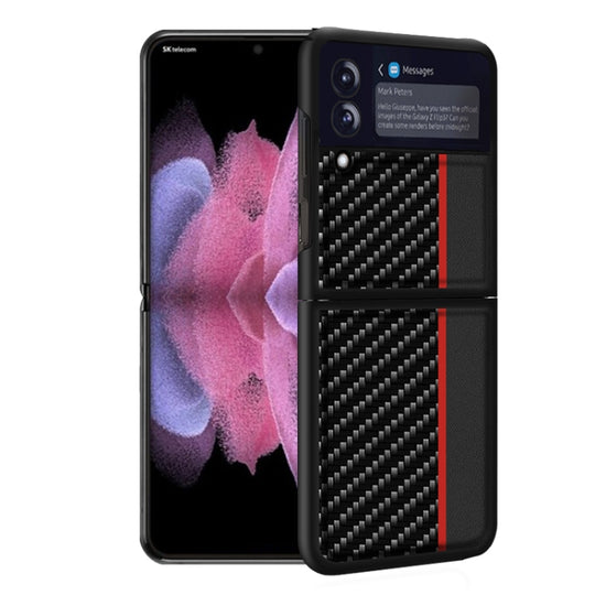 For Samsung Galaxy Z Flip3 5G Carbon Fiber Texture Shockproof Splicing Leather Case(Red)