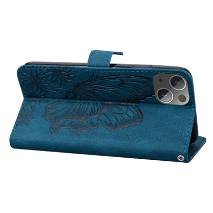 For iPhone 13 mini Retro Skin Feel Butterflies Embossing Horizontal Flip Leather Case with Holder & Card Slots & Wallet (Blue) by buy2fix