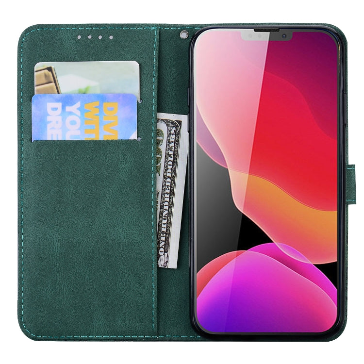 For iPhone 13 mini Retro Skin Feel Butterflies Embossing Horizontal Flip Leather Case with Holder & Card Slots & Wallet (Green) by buy2fix