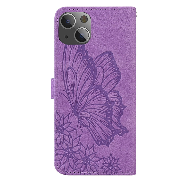 For iPhone 13 mini Retro Skin Feel Butterflies Embossing Horizontal Flip Leather Case with Holder & Card Slots & Wallet (Purple) by buy2fix
