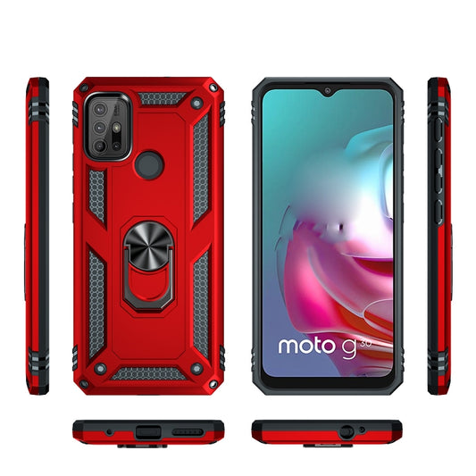 For Motorola Moto G30 / G10 Shockproof TPU + PC Protective Case with 360 Degree Rotating Holder(Red) by buy2fix