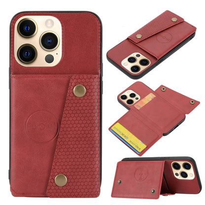 For iPhone 13 mini Double Buckle PU + TPU Shockproof Magnetic Protective Case with Card Slot & Holder (Red) by buy2fix