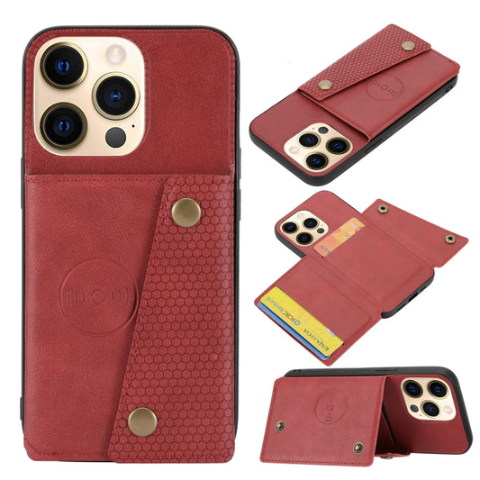 For iPhone 13 mini Double Buckle PU + TPU Shockproof Magnetic Protective Case with Card Slot & Holder (Red) by buy2fix