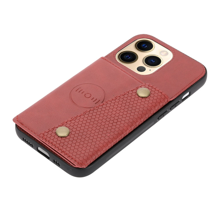 For iPhone 13 mini Double Buckle PU + TPU Shockproof Magnetic Protective Case with Card Slot & Holder (Red) by buy2fix