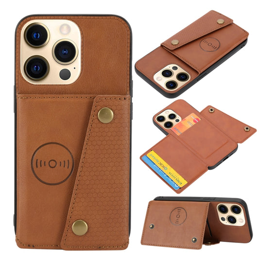 For iPhone 13 mini Double Buckle PU + TPU Shockproof Magnetic Protective Case with Card Slot & Holder (Light Brown) by buy2fix