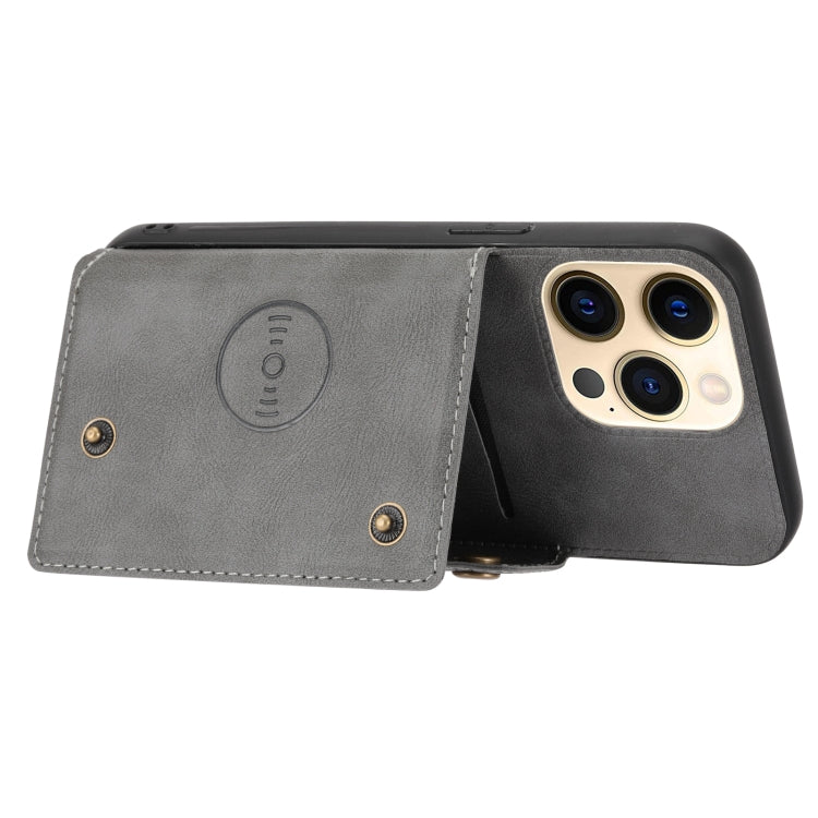 For iPhone 13 mini Double Buckle PU + TPU Shockproof Magnetic Protective Case with Card Slot & Holder (Grey) by buy2fix