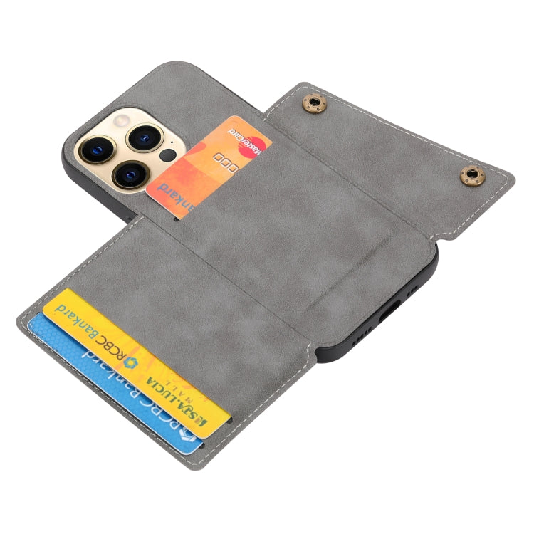 For iPhone 13 mini Double Buckle PU + TPU Shockproof Magnetic Protective Case with Card Slot & Holder (Grey) by buy2fix