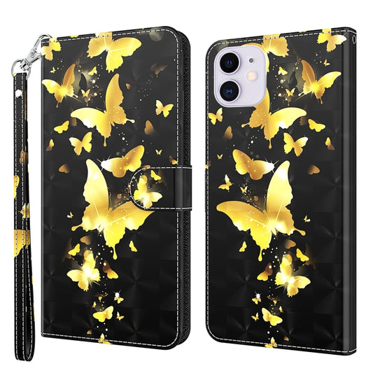 For iPhone 13 mini 3D Painting Pattern Horizontal Flip TPU + PU Leather Case with Holder & Card Slots & Wallet (Gold Butterflies) by buy2fix